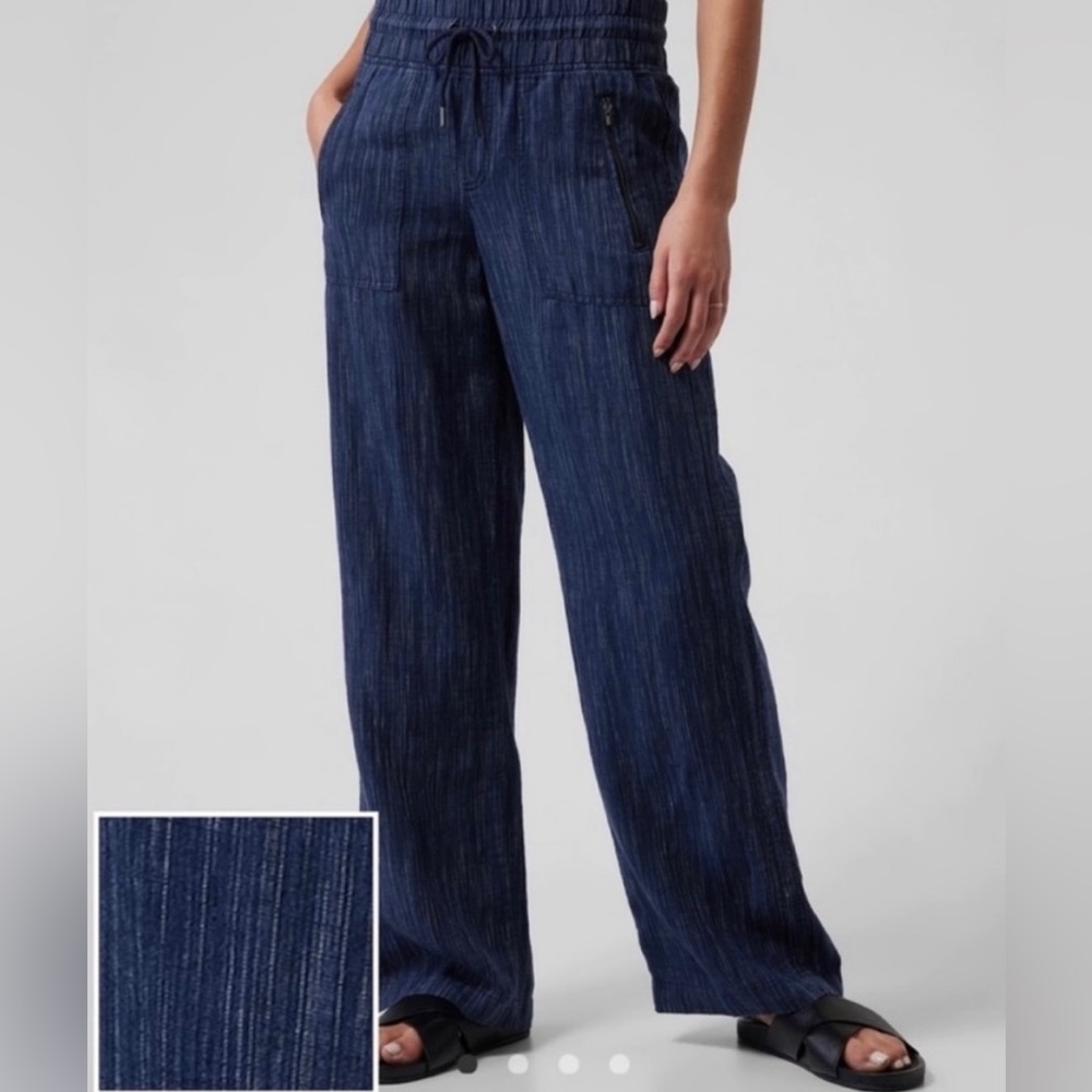 Athleta Navy Linen Wide-Leg Pants